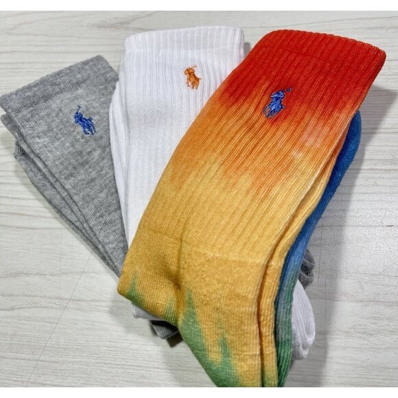 New POLO Ralph Lauren Beach Tie-Dye Crew Sock 3 Pack Women's (Size 4-10-1/2) - Picture 5 of 7
